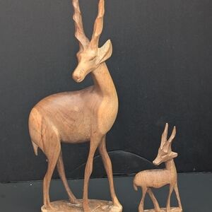 Vintage wooden carved mother baby antelope gazelle 2-2026G